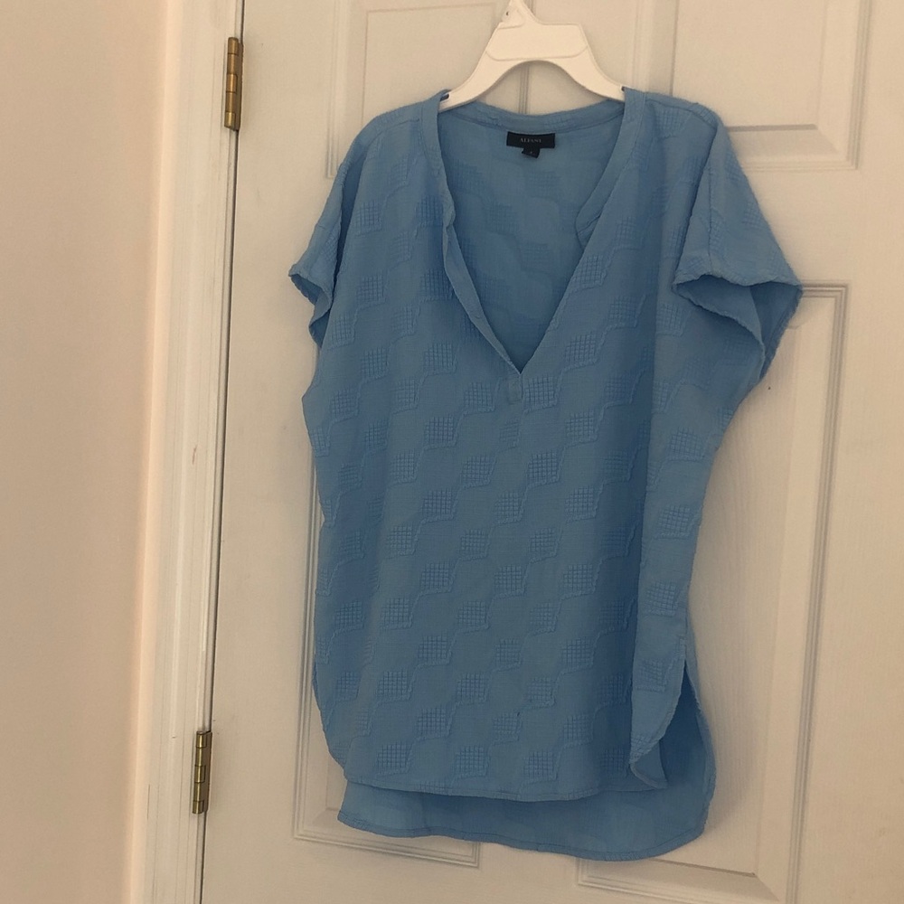 Alfani Sky Blue Textured V-Neck Blouse